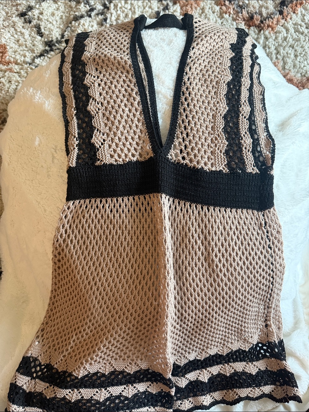 SHEIN Beige and Black Crochet Swim Coverup